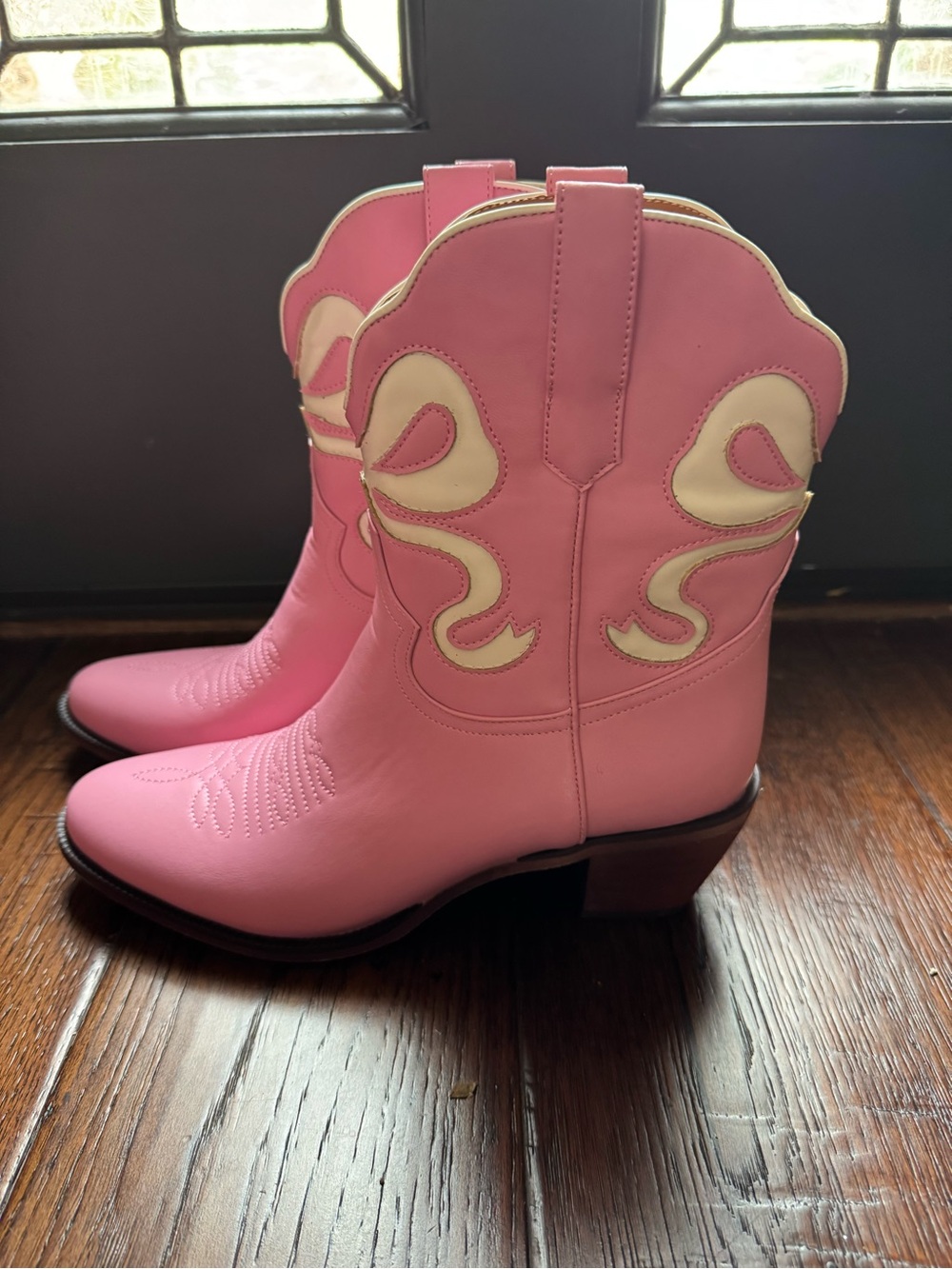 Women's Pink Western Cowboy Boots - Leather Fashion Boots - Picture 2 of 8
